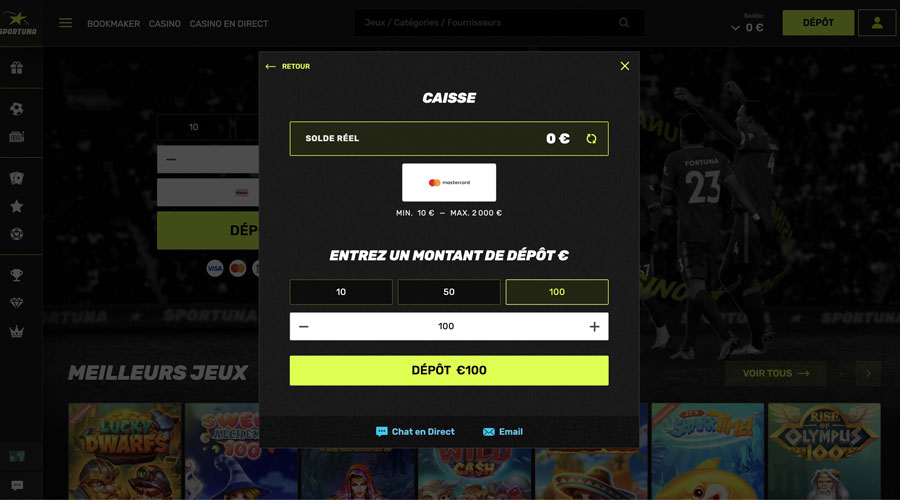 capture decran depot sportuna casino