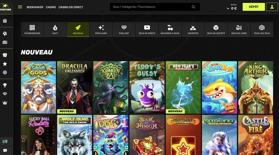 capture decran jeux sportuna casino