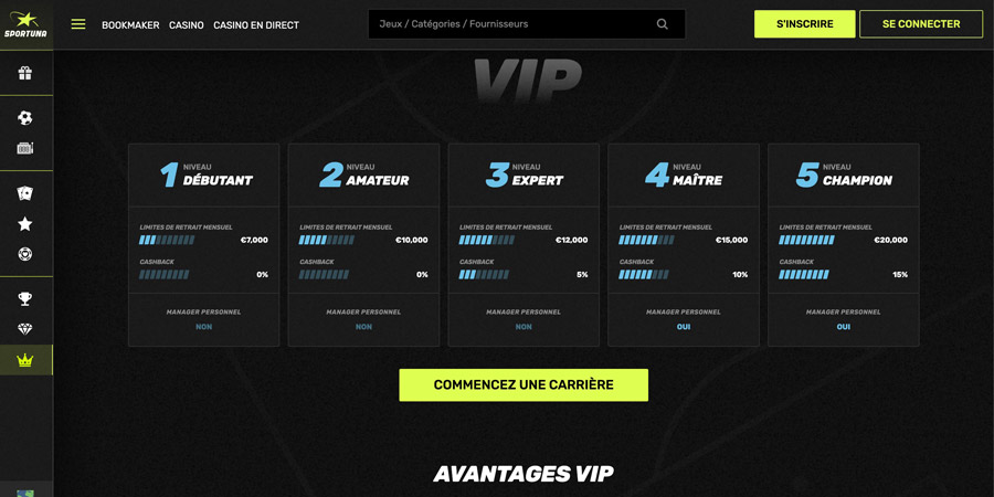 capture decran vip sportuna casino