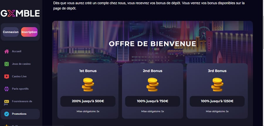 bonus de bienvenue gxmble casino