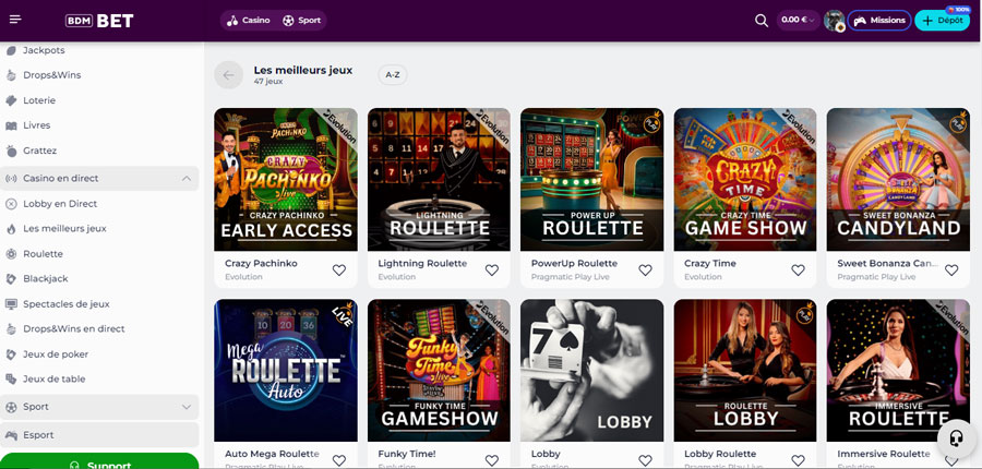 Live casino sur BDMBet