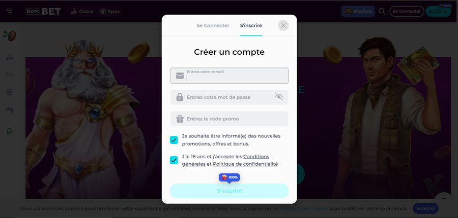 Inscription sur BDMbet Casino