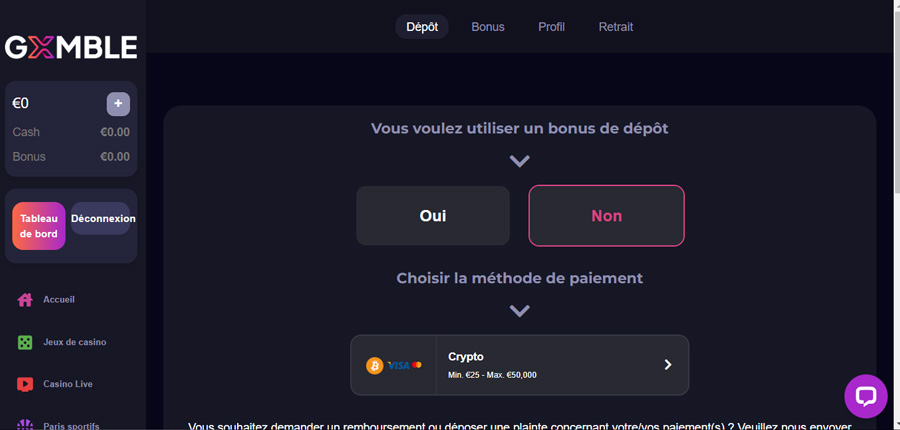 inscription gxmble casino étape 4