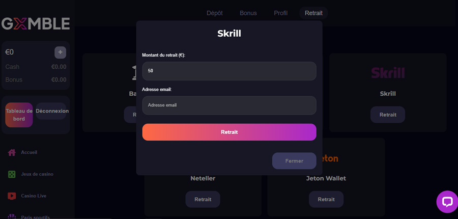 Gxmble casino : Le processus de retrait