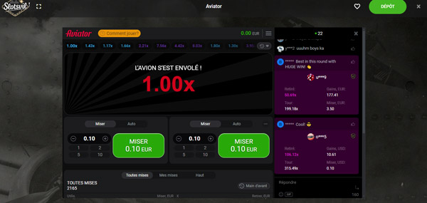 Capture d'écran mini jeu Aviator sur SlotsVil