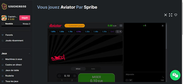 mini jeu aviator de spribe touch casino