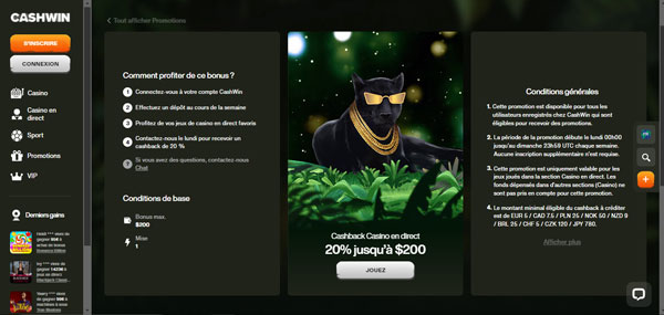 bonus de cashback sur cashwin