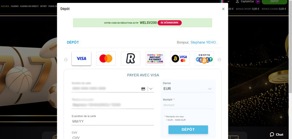 Capture d'écran dépôt SlotsVil