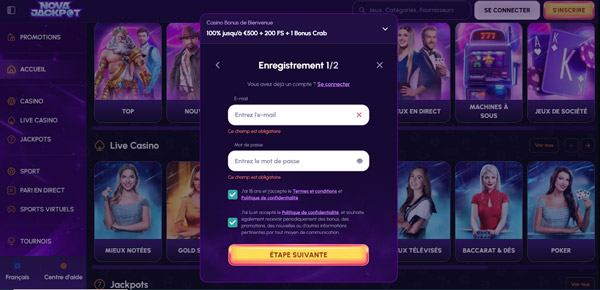 inscription nova jackpot