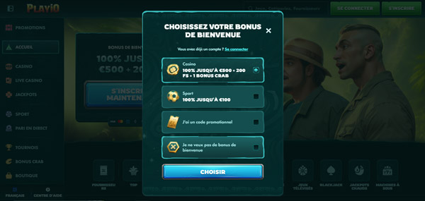 inscription sur playio casino