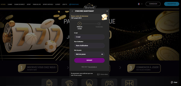 Capture d'écran inscription étape 3 SlotsVil