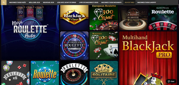 Capture d'écran jeux de table sur SlotsVil