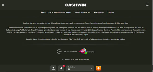licence et sécurité sur Cashwin