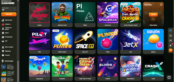 mini-jeux sur cashwin