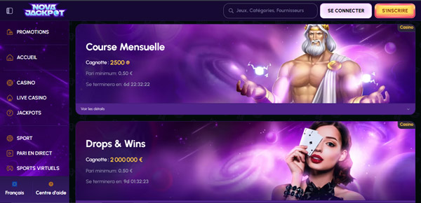 tournois sur nova jackpot