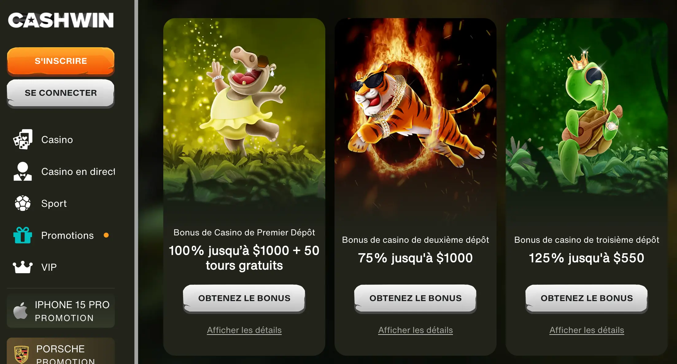 Bonus de bienvenue sur Cashwin Casino