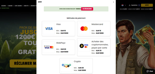 le processus de dépôt sur winolot casino