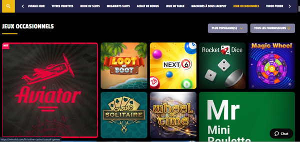 une gamme variée de mini jeux winolot casino