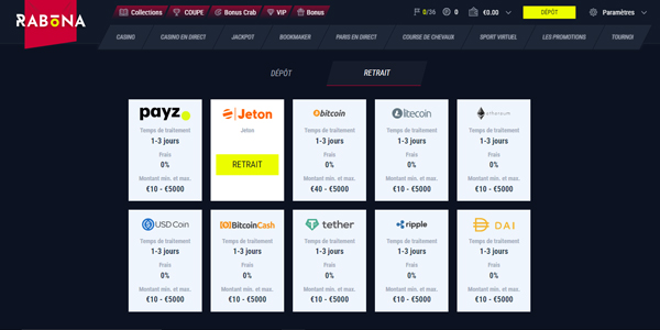 La page retrait sur Rabona