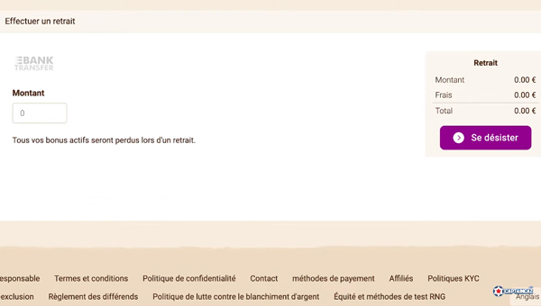 retrait sur wild sultan étape 4