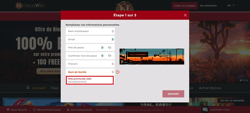 Code promo Nevada Win
