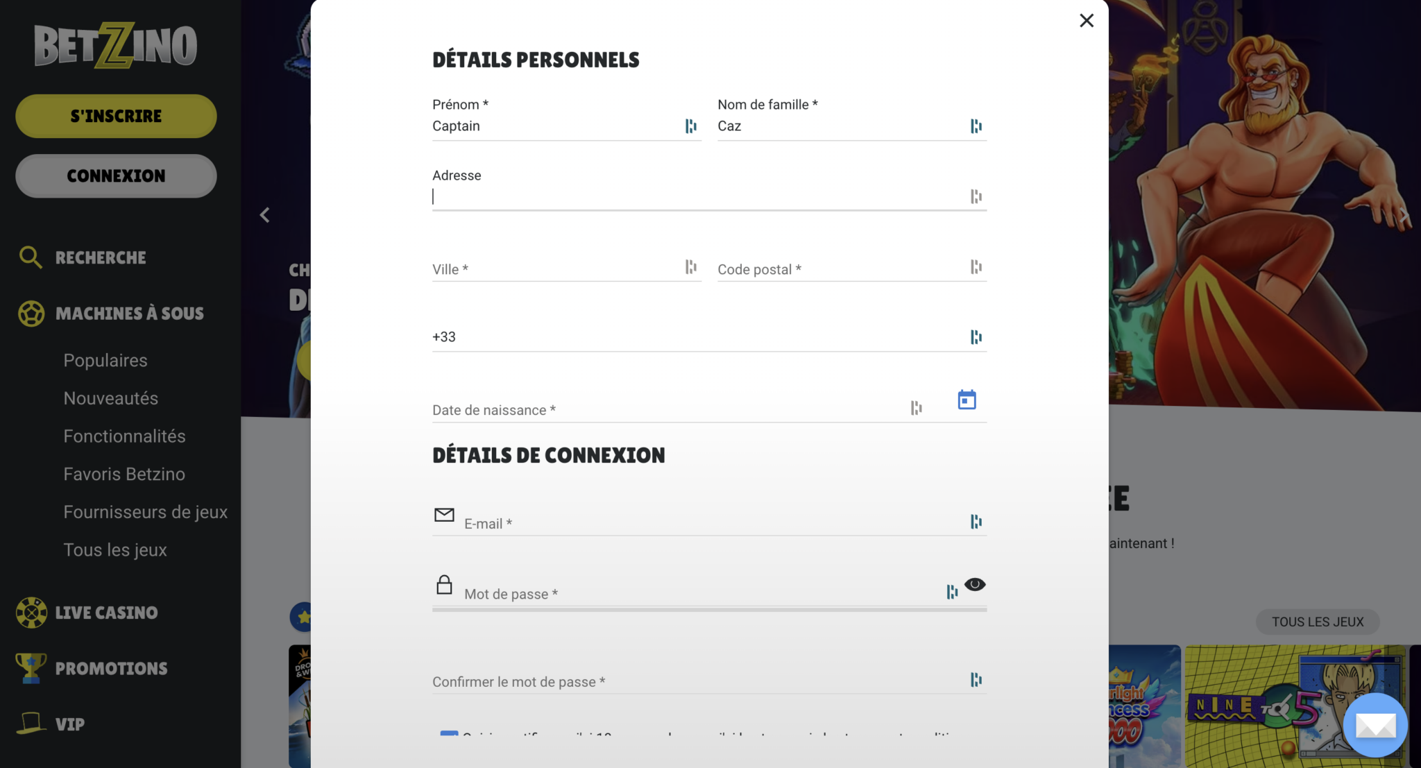 remplir le formulaire d’inscription betzino