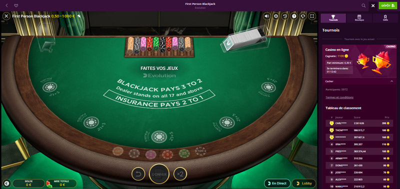 blackJack first person gold saloon malina casino