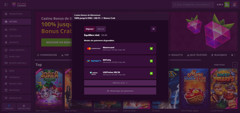 activer son compte malina casino