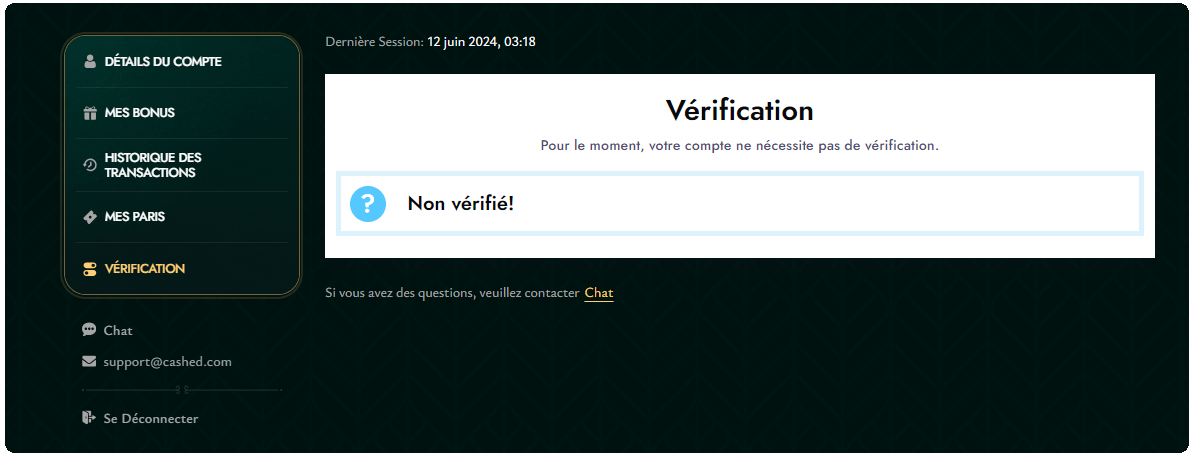 capture d'écran verification cashed casino