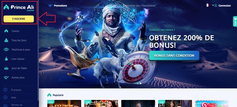 Etape 1 utiliser le code promo Prince ali