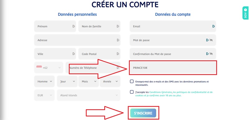 Etape 2 Utiliser le code promo Prince Ali