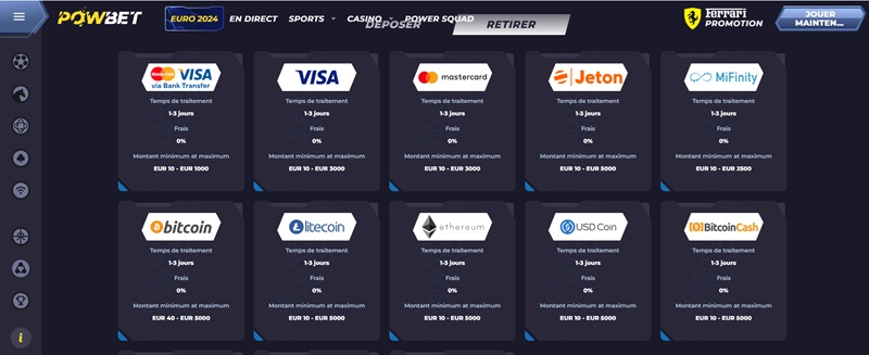 powbet casino le menu de retrait
