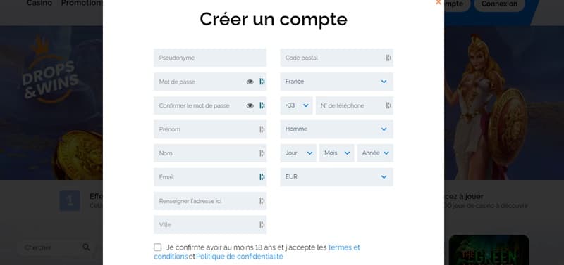 inscription azur casino étape 2