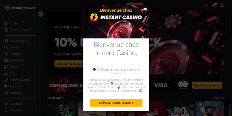 Inscription étape 3 Instant Casino