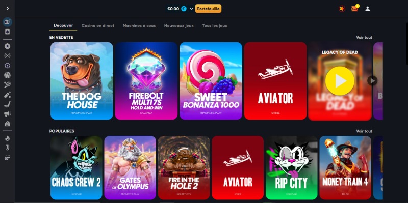 Capture d'écran jeux de casino Instant Casino