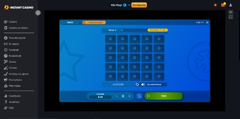 Capture d'écran du jeu Mines sur Instant Casino