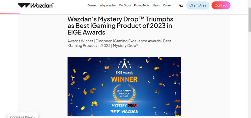 Capture d'écran de la page actualité sur Wazdan