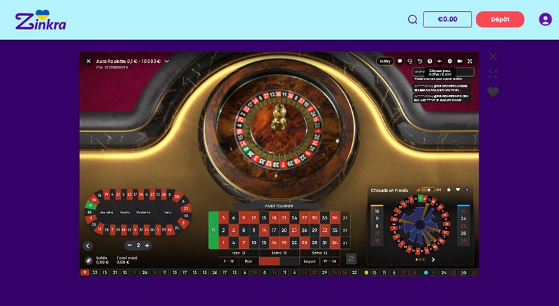 Capture d'écran du jeu de casino en direct Auto Roulette sur Zinkra Casino