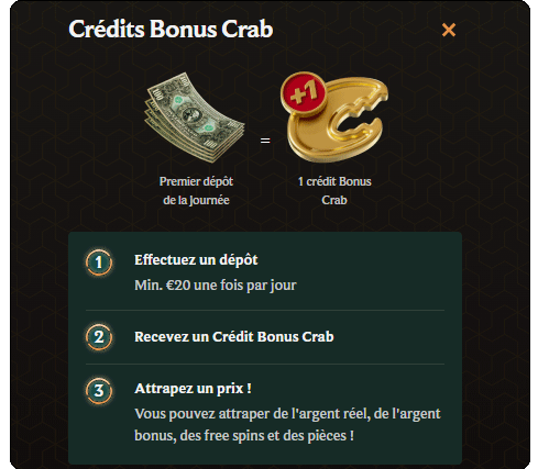 capture d'écran bonus crab crownplay casino
