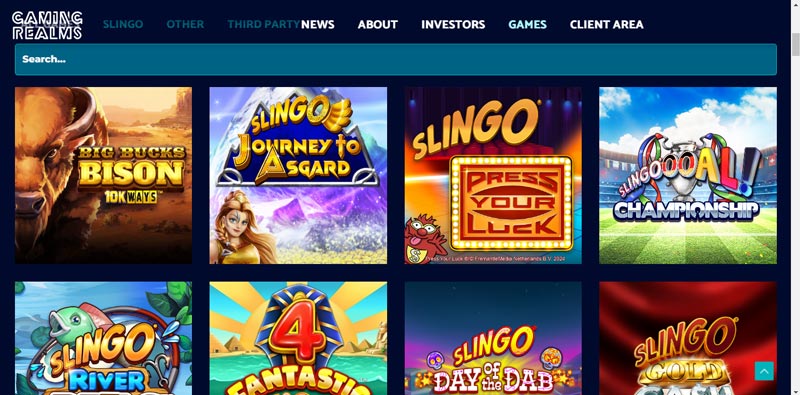 gaming realms la page d'accueil