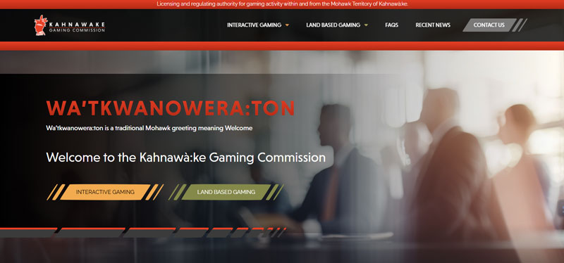 Capture d'écran de la page d'accueil de la licence Kahnawake
