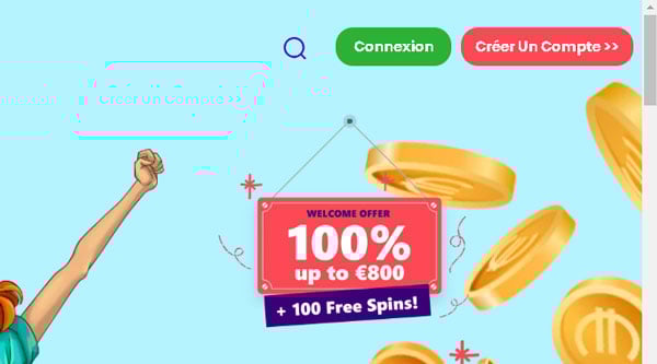 Capture d'écran page d'accueil de Zinkra Casino