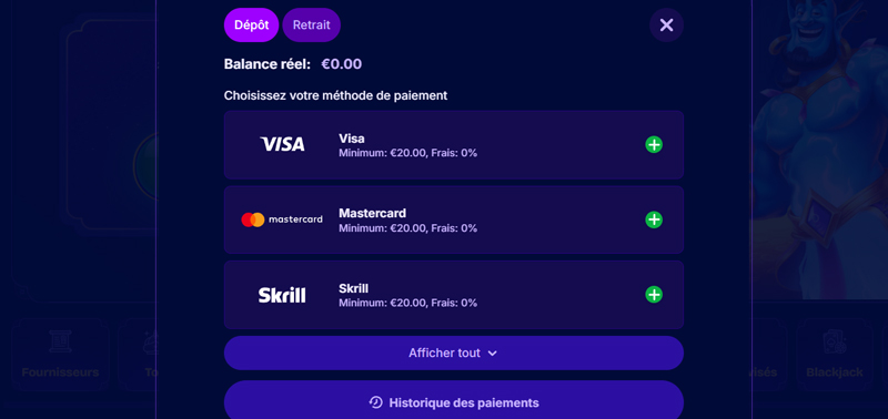 genieplay casino menu dépôt