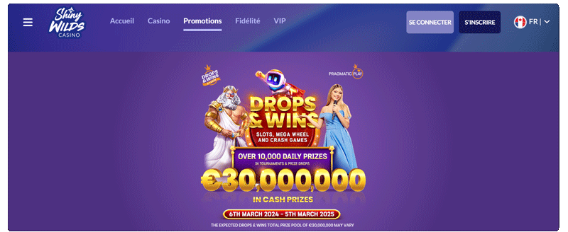 capture d'écran drops and wins shiny wilds casino