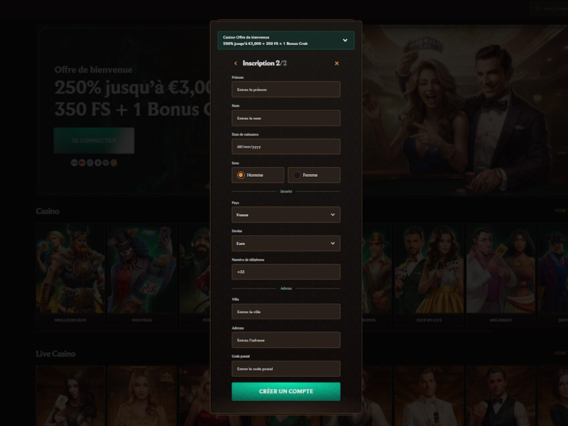 inscription étape 4 crown play casino