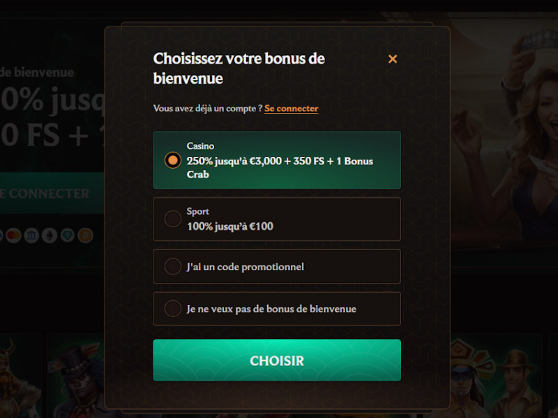 inscription étape 2 crown play casino