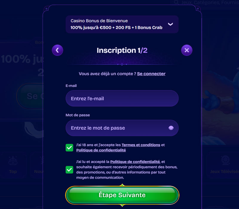 inscription étape 3 genieplay casino
