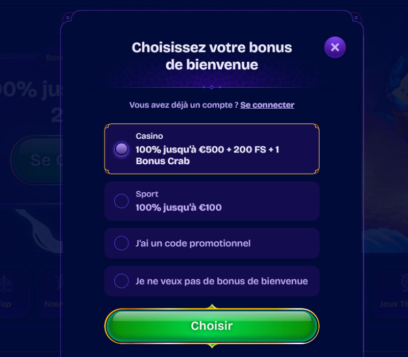 inscription étape 2 genieplay casino