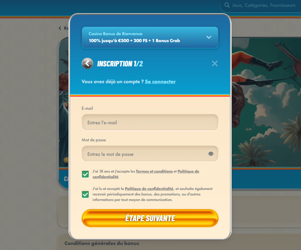 informations de connexion vegasino