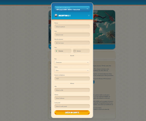 formulaire et fin vegasino